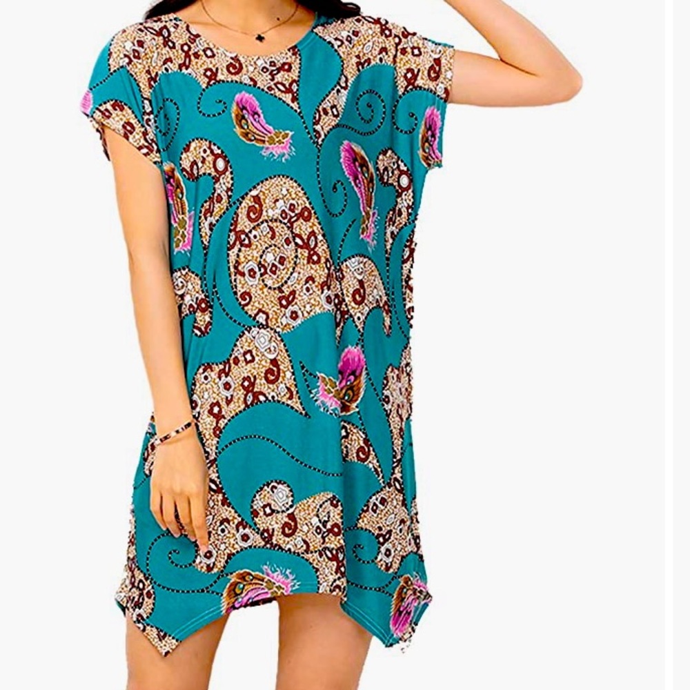 Women's Casual Short Sleeve Flower Tunic Dress